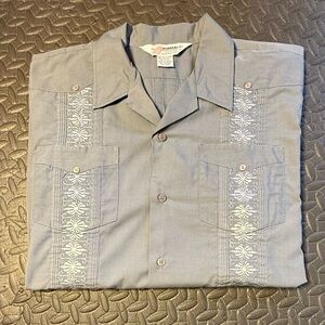 Romani Men's Blue Embroidered Havanera  Short Sleeve Shirt Size XL